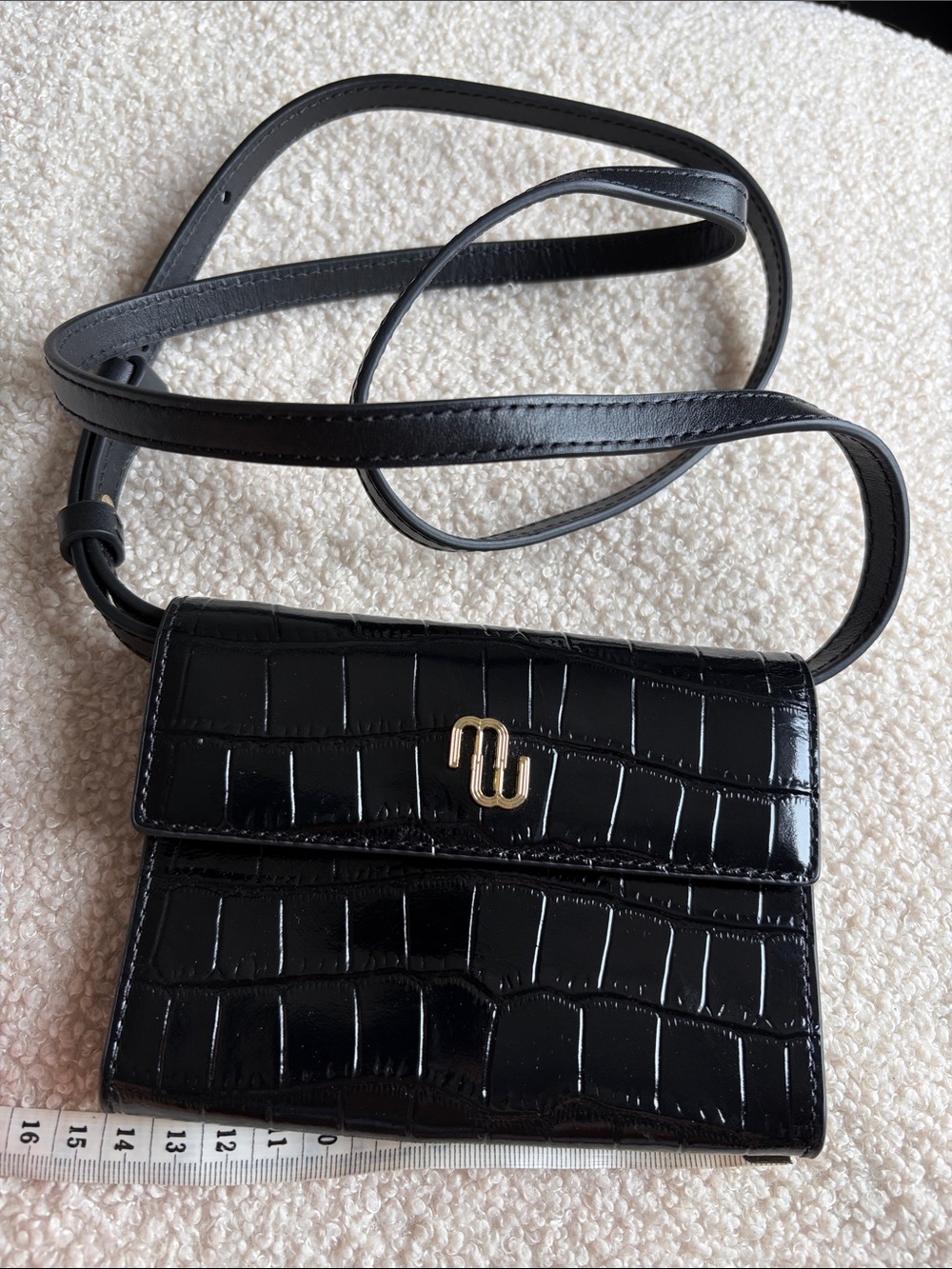 Black Croc-Embossed Crossbody Bag with Gold Accent